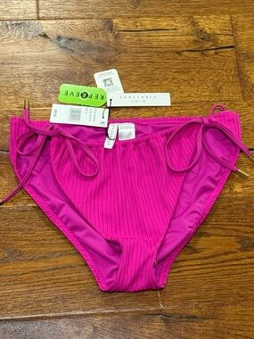 Sanctuary Swim Ribbed Pink Bikini Bottoms XL NWT Side Tie High Cut
